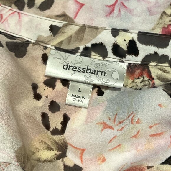 DRESSBARN Blouse Size Large Leopard Print Floral Button Down Long Length Pretty - Picture 6 of 9